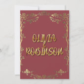 Bourgondië en gouden gouden 3D-teksteffect bruilof Kaart (Achterkant)