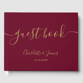 Bourgondië en Gouden Handtekening Script Bruiloft Gastenboek