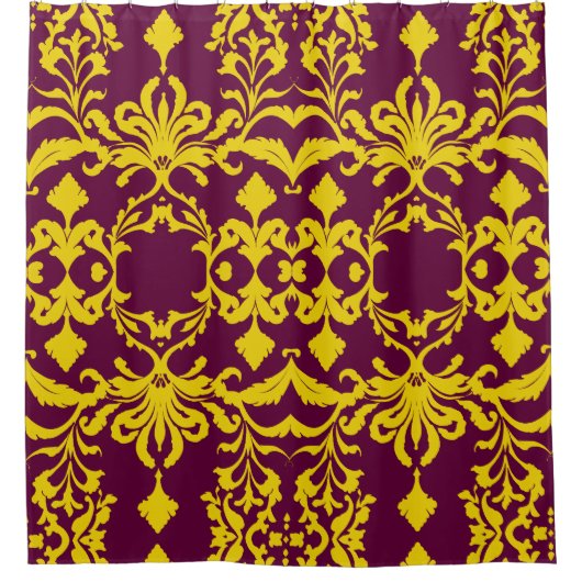Bourgondië en gouden koninklijke damast douchegordijn (Voorkant)