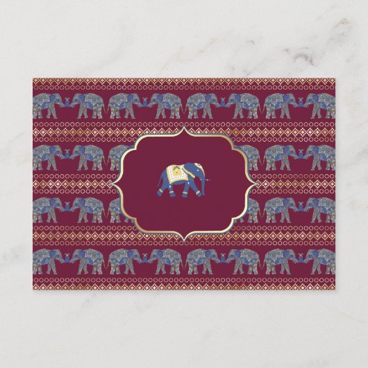 Bourgondië en gouden olifant Indiase bruiloft deta Informatiekaartje (Achterkant)