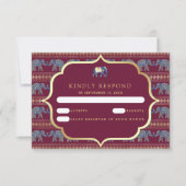 Bourgondië en gouden olifant Indiase bruiloft RSVP Kaartje (Voorkant)