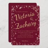 Bourgondië en Gouden Sparkle bruiloft Kaart (Voorkant / Achterkant)