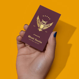 Bourgondië en gouden uil Tattoo artiest Visitekaartje