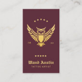 Bourgondië en gouden uil Tattoo artiest Visitekaartje (Voorkant)