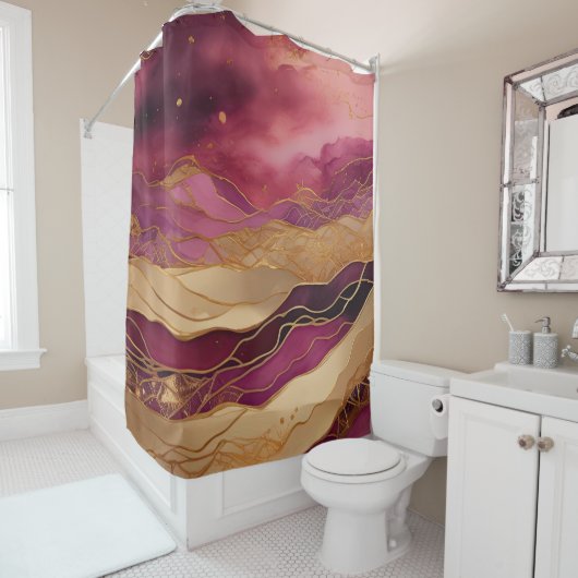 Bourgondië en Gouden Waterverf Abstract Landschap Douchegordijn (In situ)