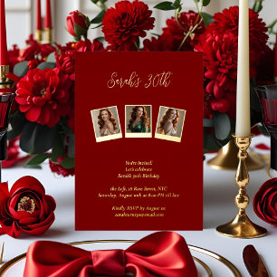 Bourgondië en goudfolie foto 30e verjaardag folie uitnodiging