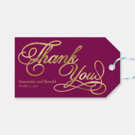 Bourgondië en goudfolie kalligrafie bruiloft cadeaulabel