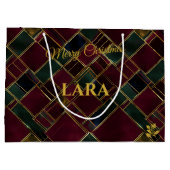 Bourgondië en Groen Geometrische Kerst Custom Groot Cadeauzakje (Achterkant)