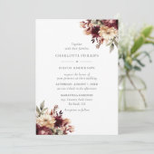 Bourgondië en Ivoor Bloemen Bruiloft Kaart (Staand voorkant)