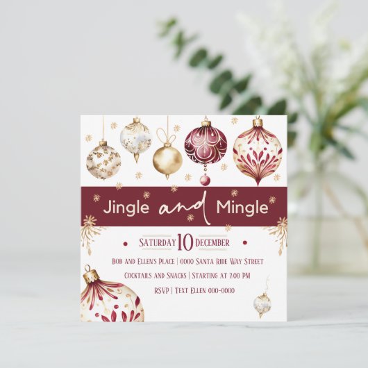 Bourgondië en Ivoor Jingle en Mingle Party Feestdagenkaart (Staand voorkant)