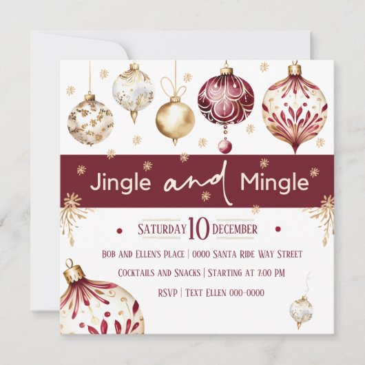 Bourgondië en Ivoor Jingle en Mingle Party Feestdagenkaart (Voorkant)