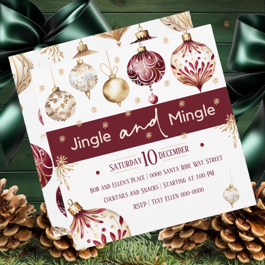 Bourgondië en Ivoor Jingle en Mingle Party Feestdagenkaart