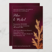 Bourgondië en koper winter bruiloft pijnboomtak kaart (Voorkant / Achterkant)