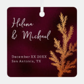 Bourgondië en koper winter bruiloft pijnboomtak metalen ornament (Voorkant)