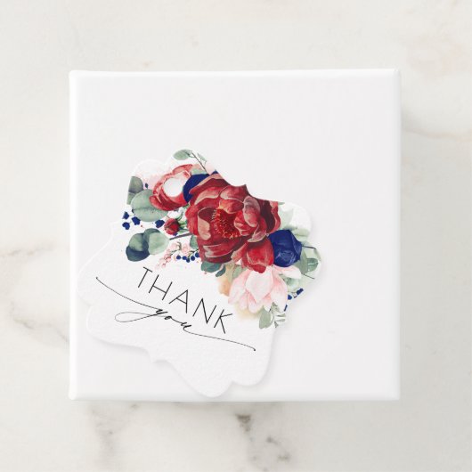 Bourgondië en marine blauw bloemenbruiloft dank u bedankjes labels (In situ)