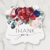 Bourgondië en marine blauw bloemenbruiloft dank u bedankjes labels (Voorkant)