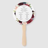 Bourgondië en marine blauw bloemenbruiloft program handwaaier (Achterkant)