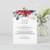 Bourgondië en marine blauw bruiloft informatie gas informatiekaartje (Staand voorkant)