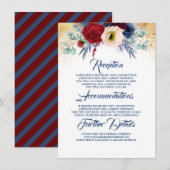 Bourgondië en marine blauw bruiloft informatie gas informatiekaartje (Voorkant / Achterkant)