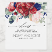 Bourgondië en marine blauw Floral Boho Wijn Etiket (Enkel label)