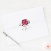 Bourgondië en marine blauw Floral bruiloft Ronde Sticker (Envelop)