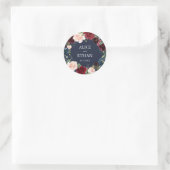 Bourgondië en marine blauw Floral krans bruiloft Ronde Sticker (Tas)