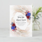 Bourgondië en marine blauw Floral Pampas Grass bru Kaart (Staand voorkant)