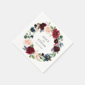 Bourgondië en marine blauwe bloemen bruiloft servet (Hoek)