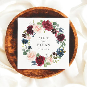 Bourgondië en marine blauwe bloemen bruiloft servet