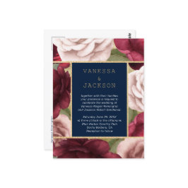 Bourgondië en marine blauwe bruiloft uitnodiging