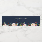 Bourgondië en marine, blozend roze bloemenbruiloft waterfles etiket (Enkel label)