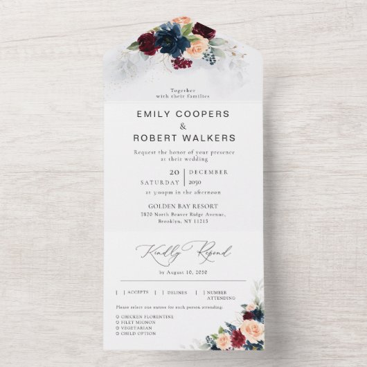 Bourgondië en marine bruiloft in één uitnodiging (Binnen)