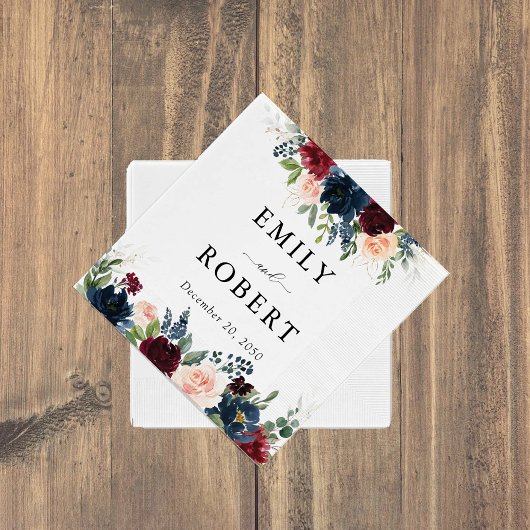 Bourgondië en marine bruiloft servet