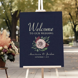 Bourgondië en Navy Blue Floral Wedding Welkom Poster