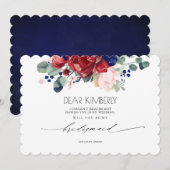 Bourgondië en Navy Blue Floral Wees mijn bruidsmei Kaart (Voorkant / Achterkant)