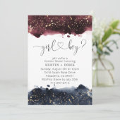 Bourgondië en Navy Blue Waterverf Gender Reveal Kaart (Staand voorkant)