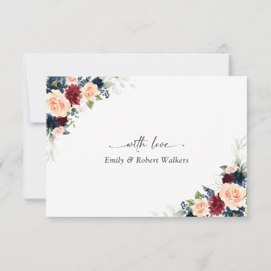 Bourgondië en Navy bruiloft Dank u kaarten (Achterkant)