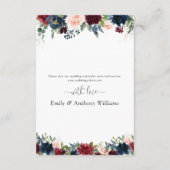 Bourgondië en Navy bruiloft receptie Kaart (Achterkant)