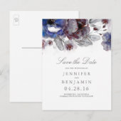 Bourgondië en Navy Floral Save the Date Aankondigingskaart (Voorkant / Achterkant)