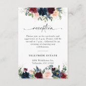 Bourgondië en Navy Floral Wedding Receptie Kaart (Voorkant)