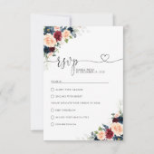 Bourgondië en Navy Floral Wedding RSVP Kaart (Voorkant)