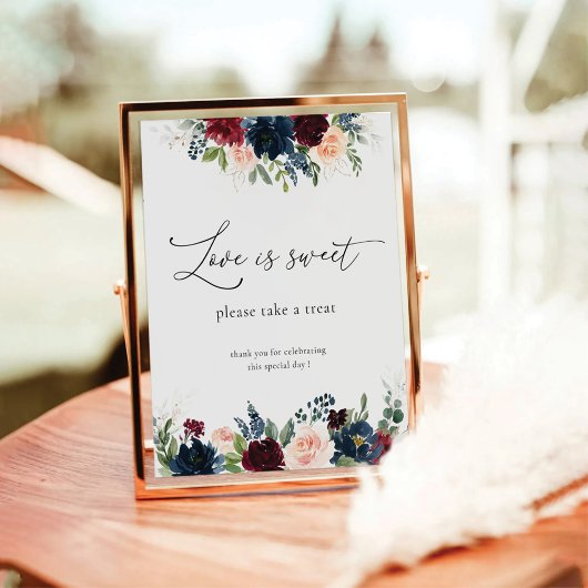 Bourgondië en Navy Love Is Sweet Sign Reclamebord Met Voetstuk