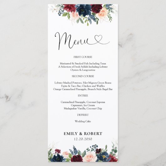 Bourgondië en Navy Vrijgezellenfeest Menu (Voorkant)