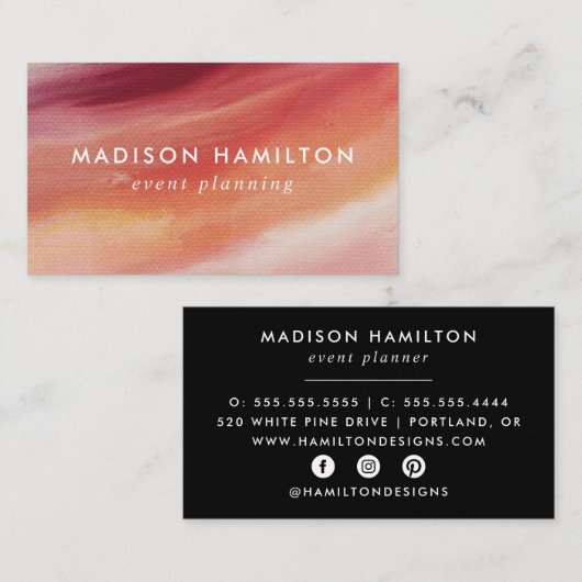 Bourgondië en Oranje Abstracte Waterverf Visitekaartje (Voorkant / Achterkant)