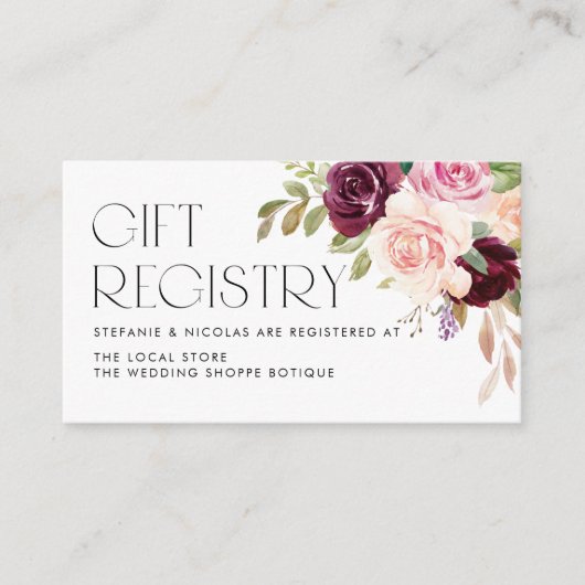 Bourgondië en perzik bloemen bruiloft geschenk reg informatiekaartje (Voorkant)