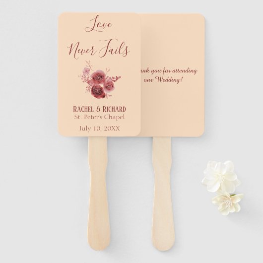 Bourgondië en perzik liefde nooit mislukt handwaaier (Voorkant en achterkant)