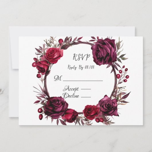 Bourgondië en Red Rose Wreath RSVP-kaarten Kaart (Voorkant)