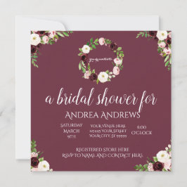 Bourgondië en Roos Bloemen Bruids Douche Uitnodigi Kaart