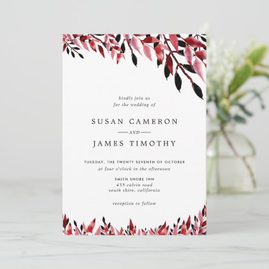 Bourgondië en Roos Blush herfstbruiloft Kaart (Staand voorkant)