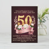 Bourgondië en Roos Floral 50ste bruiloft Jubileum Kaart (Staand voorkant)